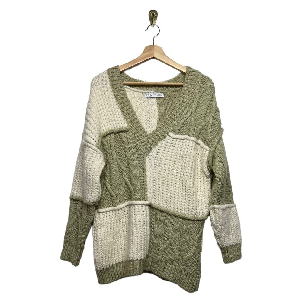 Zara Patchwork Knit Sweater S - image 6